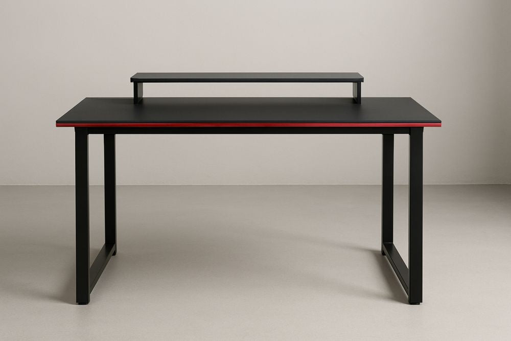 Modern Black Metal Computer Desk with Riser 120cm x 60cm x 75cm