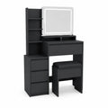 Coiffeuse en Bois MDF avec Miroir Éclairé et Tabouret Noir
