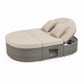Lit de jour ovale en rotin et aluminium avec coussins en polyester beige