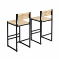 Set de 2 tabourets de bar en métal noir avec assise en corde