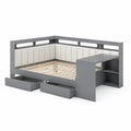 Lit d'angle en bois avec bureau intégré et tiroirs de rangement Gris