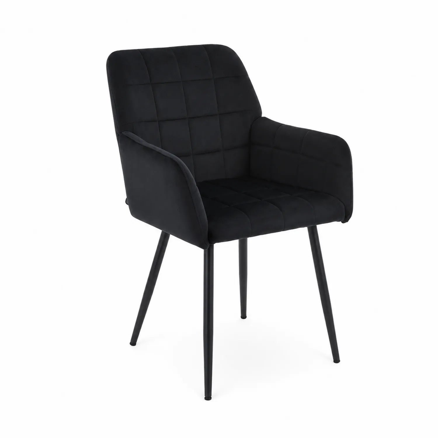Chaise en velours noir avec accoudoirs et pieds en métal