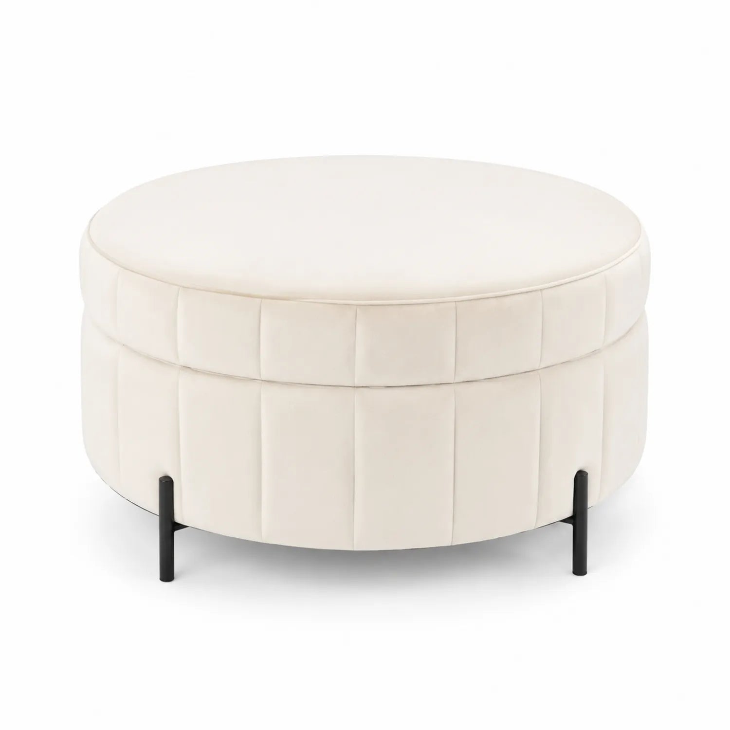 Pouf rond en velours avec pieds en métal noir
