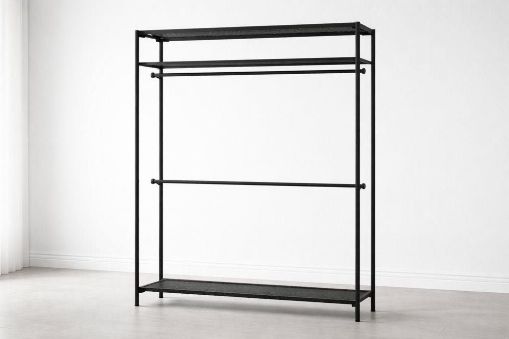 Metal Garment Rack with Two Shelves and Hanger Rods Black 150cm x 45cm x 180cm