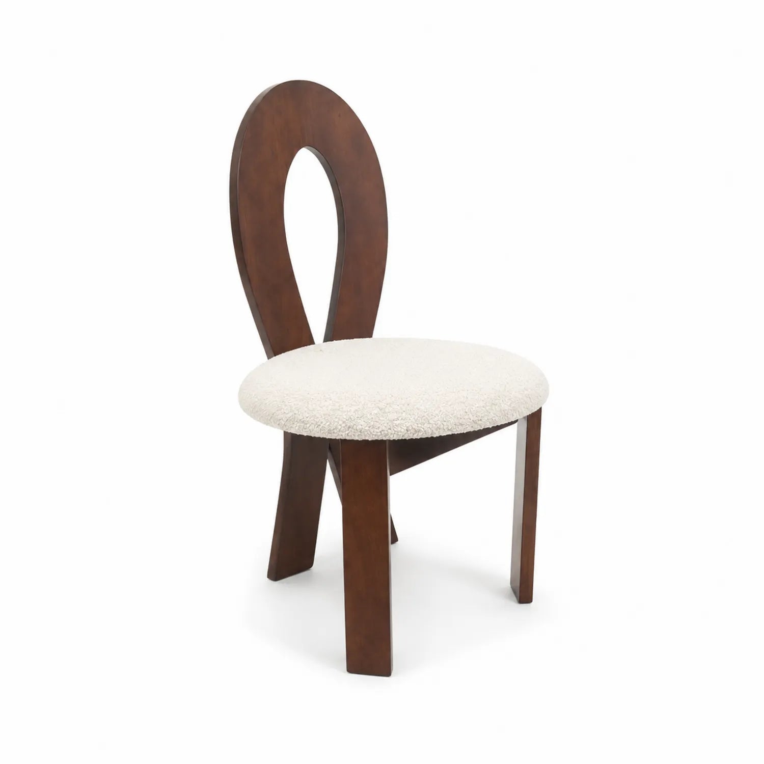 Chaise en Bois Massif avec Assise en Tissu Bouclé Blanc