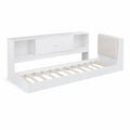 Lit Simple en Bois Blanc avec Rangement et Tête de Lit Rembourrée