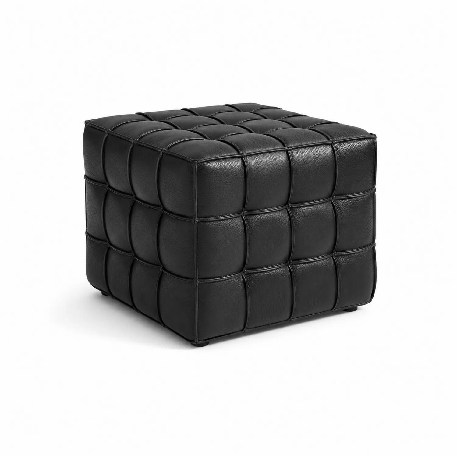 Pouf carré en cuir Noir 40x40x40 cm