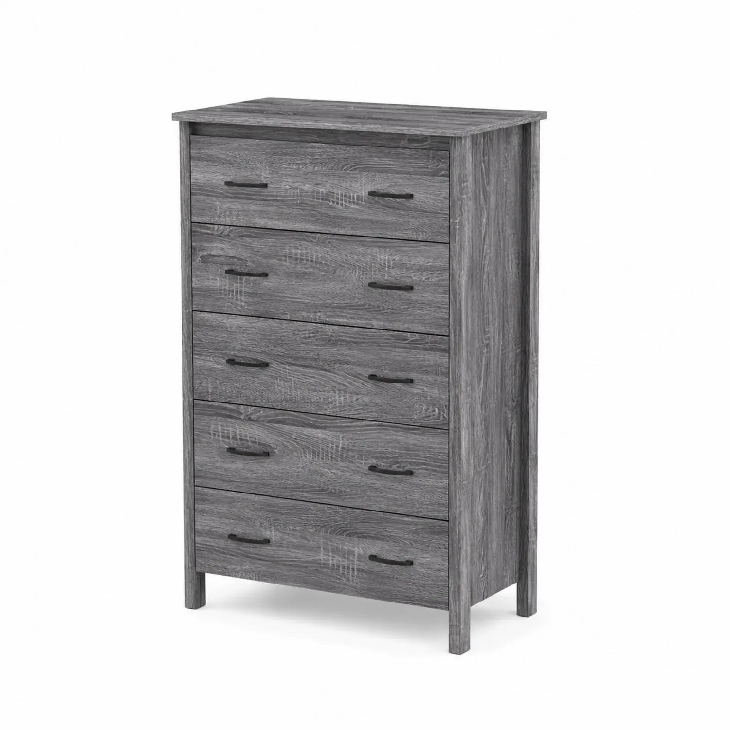 Commode haute 5 tiroirs bois composite Gris