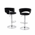 Tabourets de bar en tissu noir avec dossier et base en acier, ajustables, lot de 2