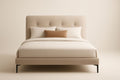Upholstered Bed Frame with Beige Polyester and Steel