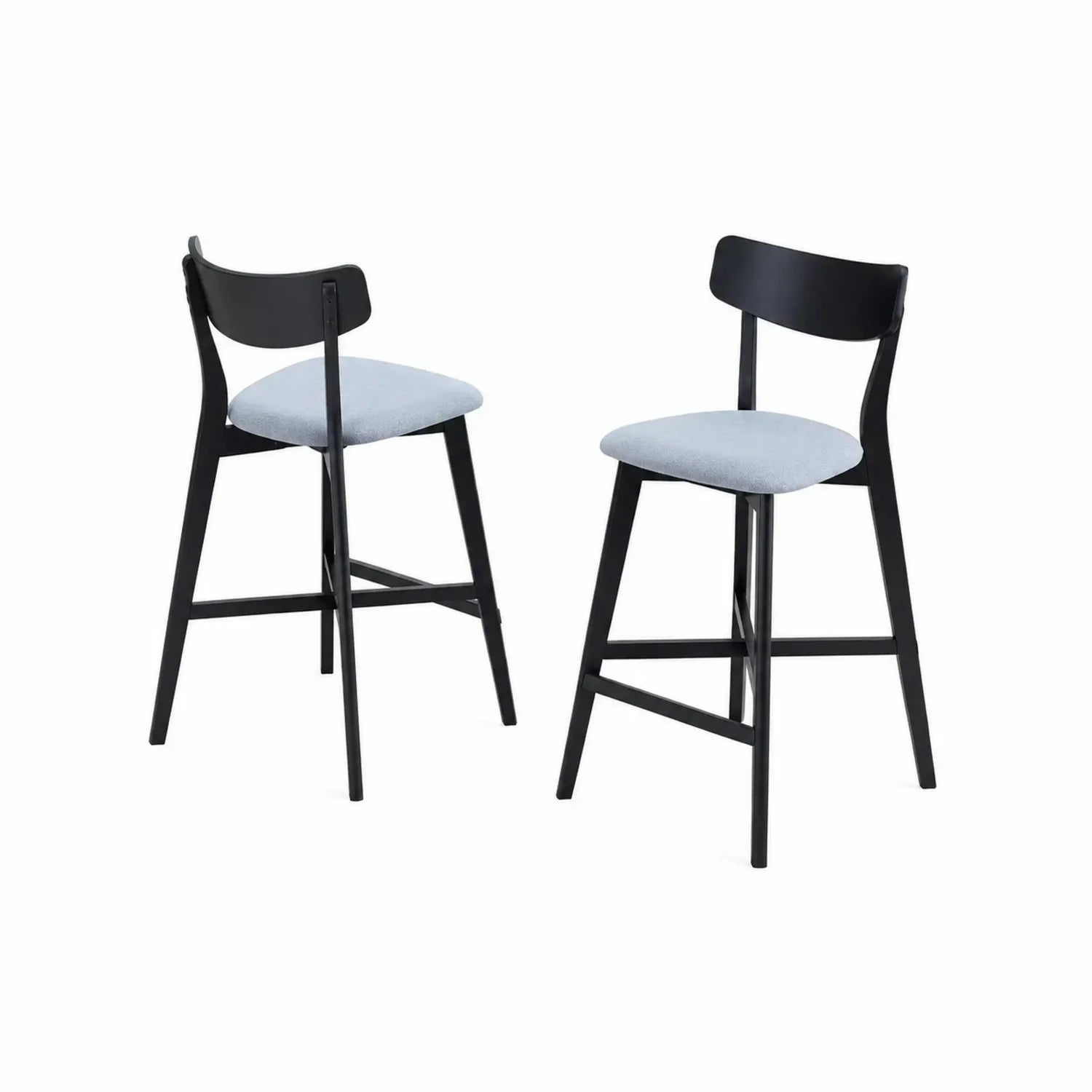 Ensemble de 2 tabourets de bar en bois avec assise en tissu Bleu clair