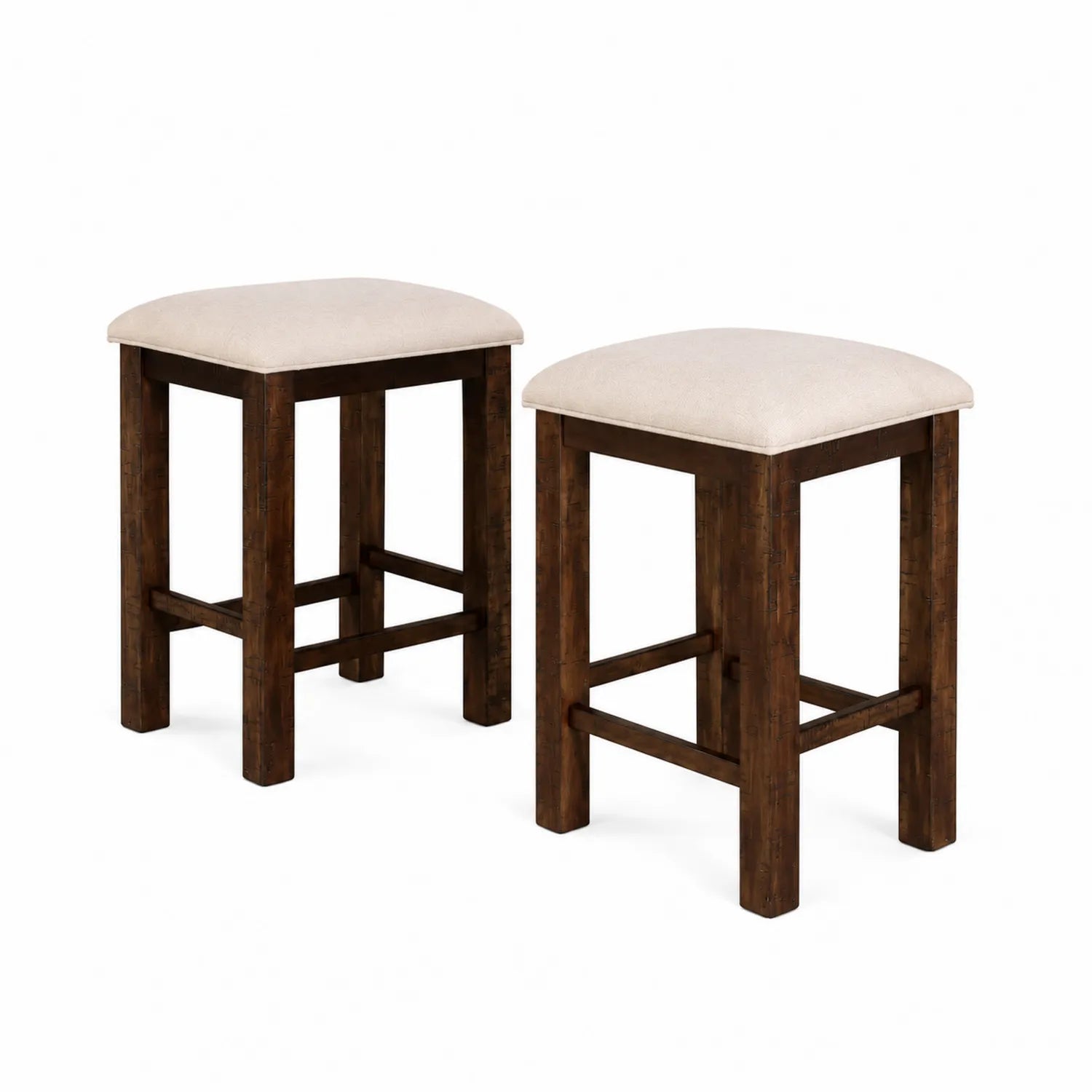 Ensemble de 2 tabourets de bar en bois avec assise en tissu beige