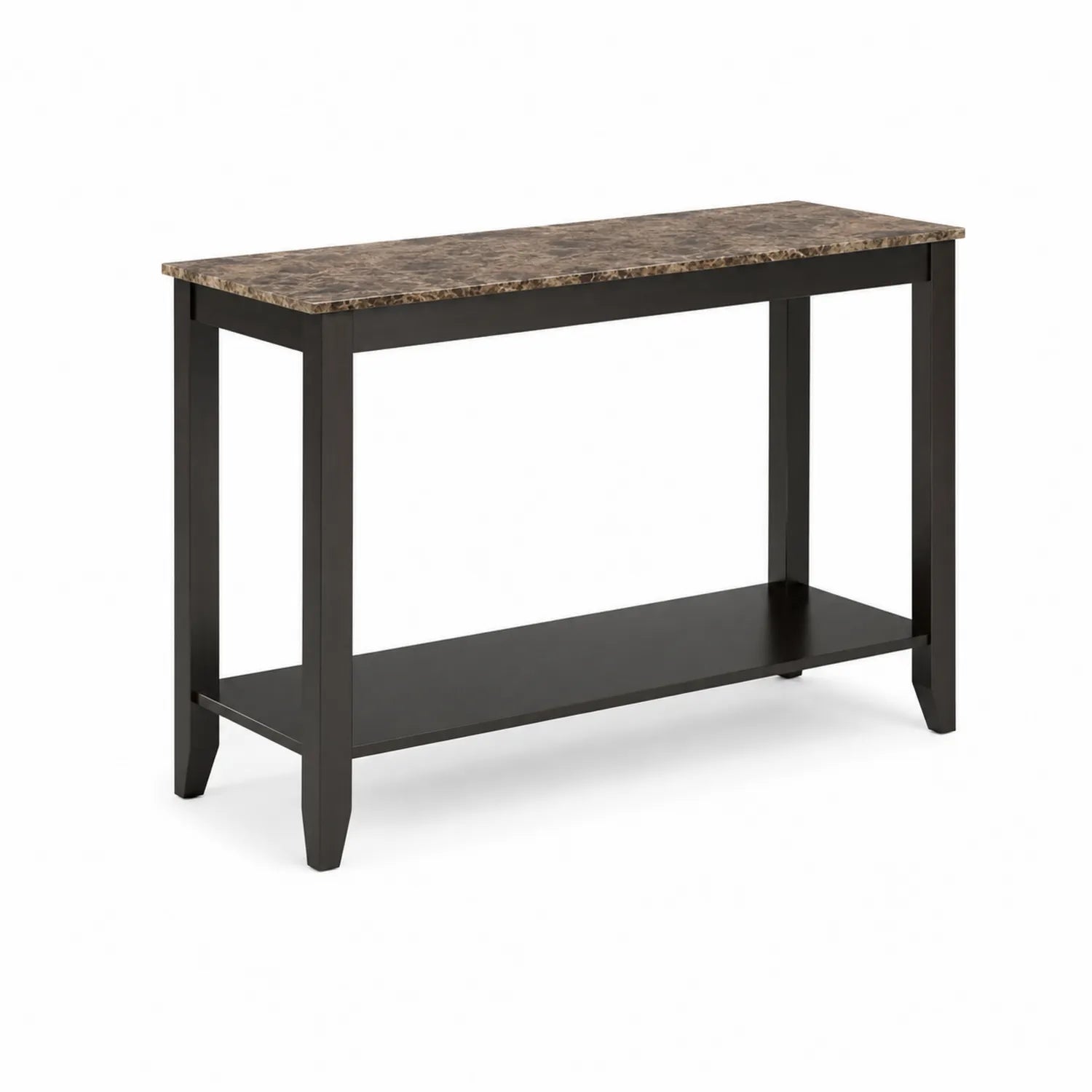 Console rectangulaire en bois avec plateau effet marbre brun