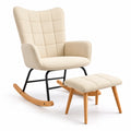 Fauteuil à bascule en bois et repose-pieds en tissu beige