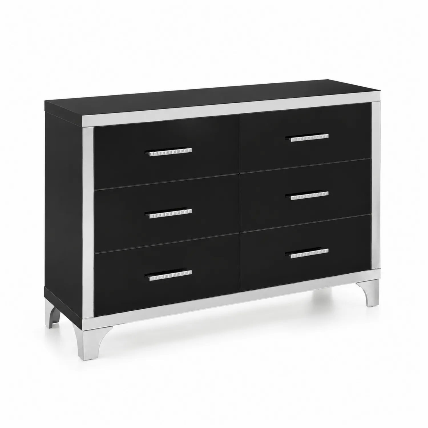 Commode en Noir et Argent avec 6 Tiroirs en Métal et MDF