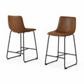 Tabourets de bar en cuir synthétique et métal, Marron, lot de 2