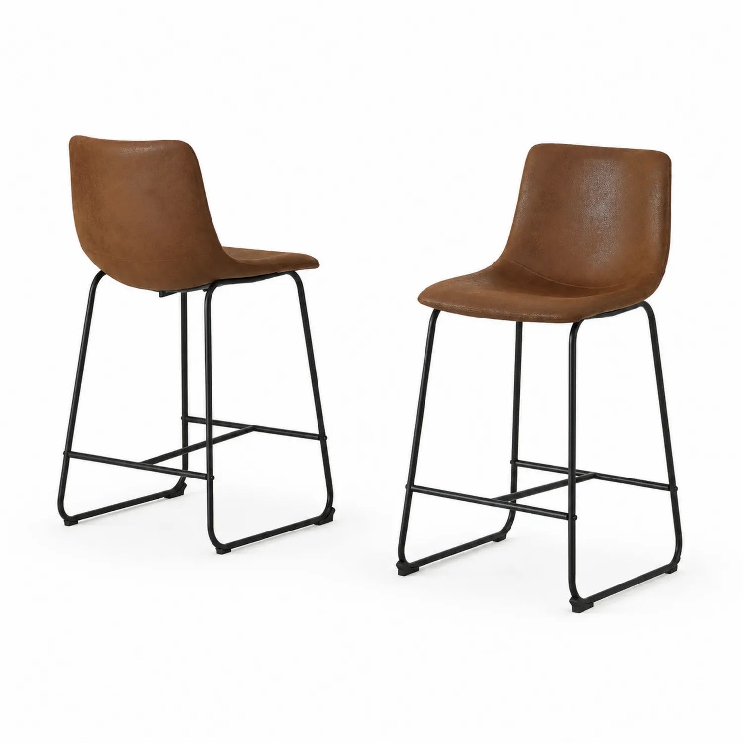 Tabourets de bar en cuir synthétique et métal, Marron, lot de 2