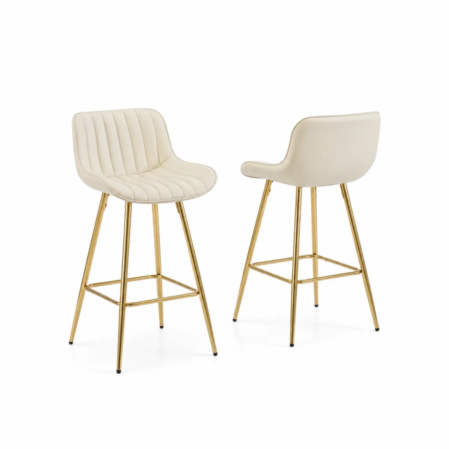 Tabourets en cuir synthétique crème avec pieds en métal doré