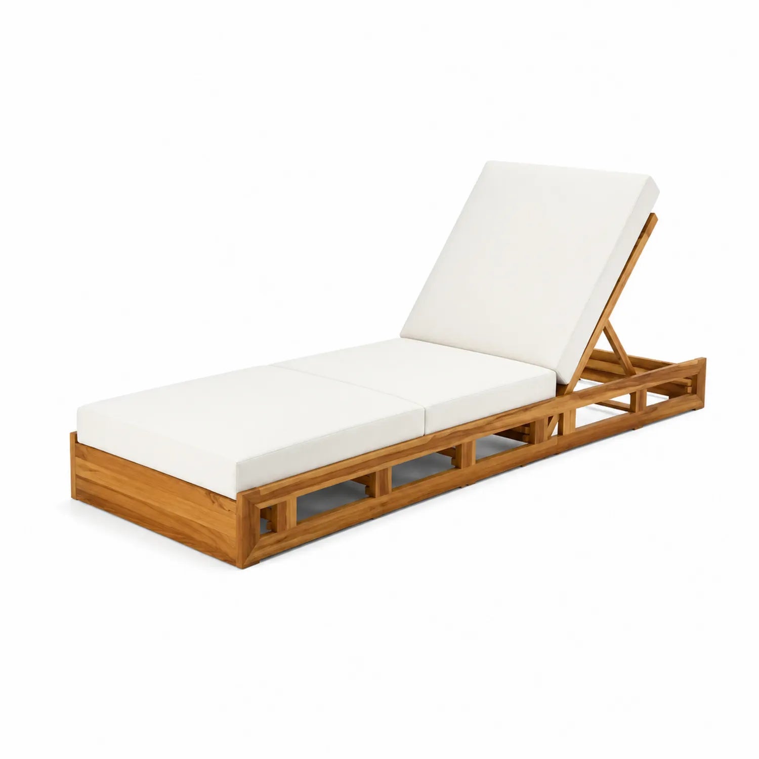 Chaise Longue en Teck avec Coussins en Polyester Blanc Réglables