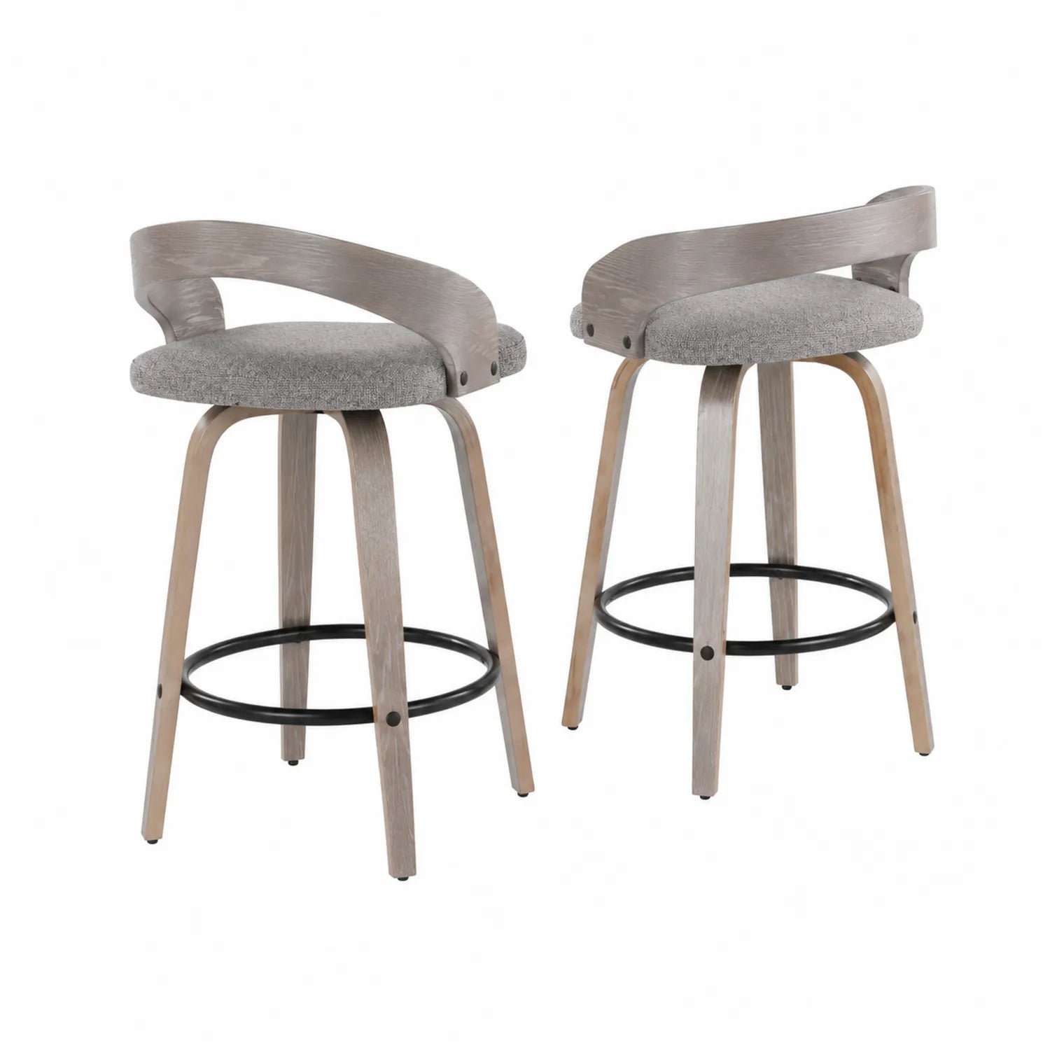 Lot de 2 tabourets de bar en bois et tissu gris