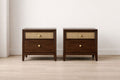 Wood Nightstand Set Cane Drawer Panel Rectangular Brown