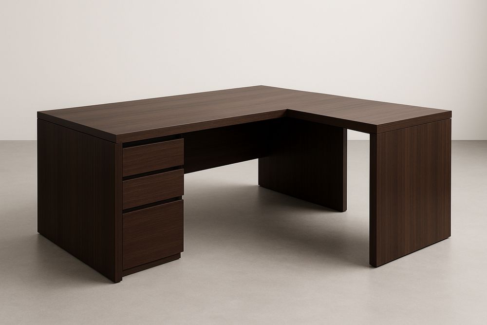 L-Shaped Desk with Drawers 150cm x 75cm x 75cm Wood Veneer Brown