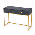 Console rectangulaire 2 tiroirs MDF et métal Gris/Or