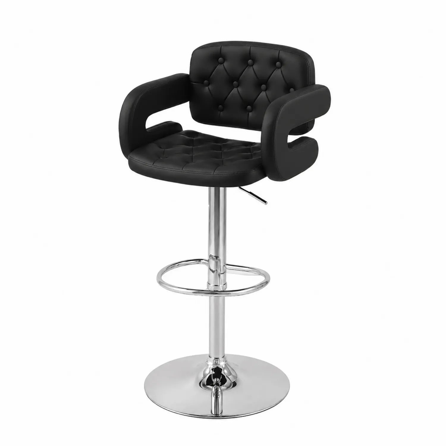 Chaise de bar réglable en cuir synthétique avec dossier et accoudoirs - Noir