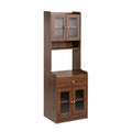 Buffet en bois avec portes en verre rainuré et tiroir 180 cm Marron