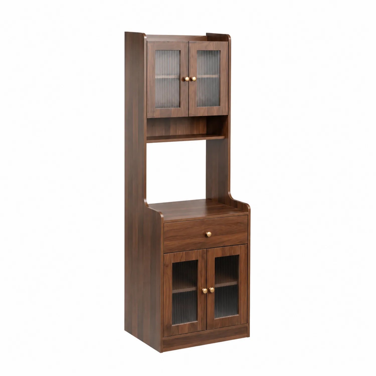 Buffet en bois avec portes en verre rainuré et tiroir 180 cm Marron