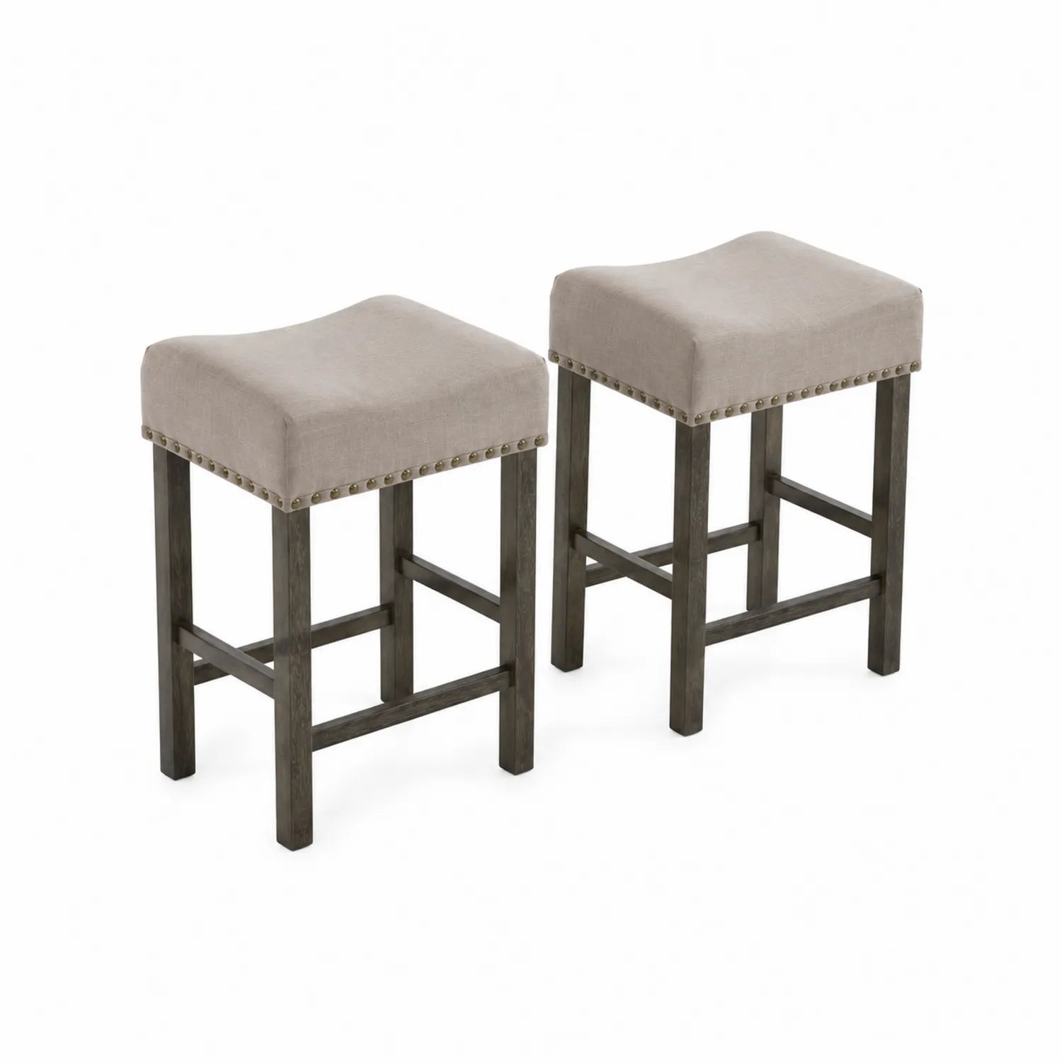 Lot de 2 tabourets de bar en bois et tissu beige