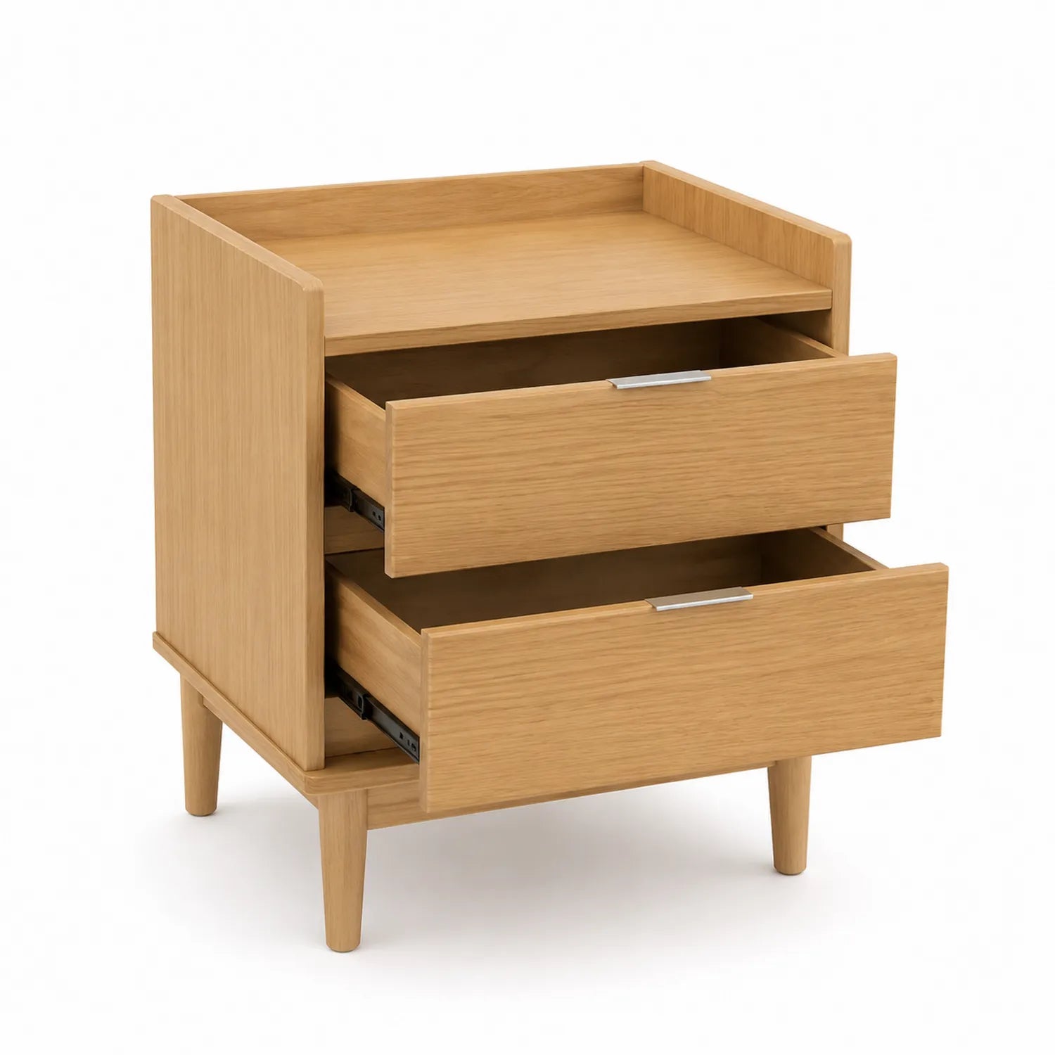 Table de chevet en bois de chêne avec 2 tiroirs