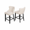 Ensemble de 2 tabourets de bar en polyester et bois massif beige