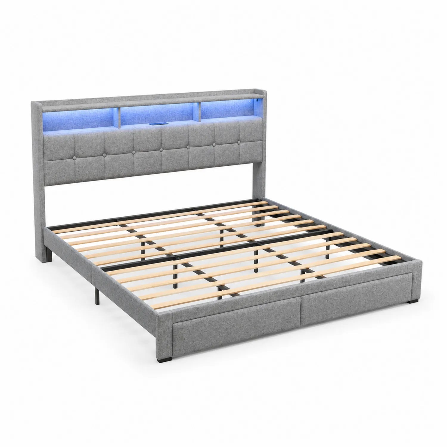 Lit double en métal et tissu avec éclairage LED 160x200 cm