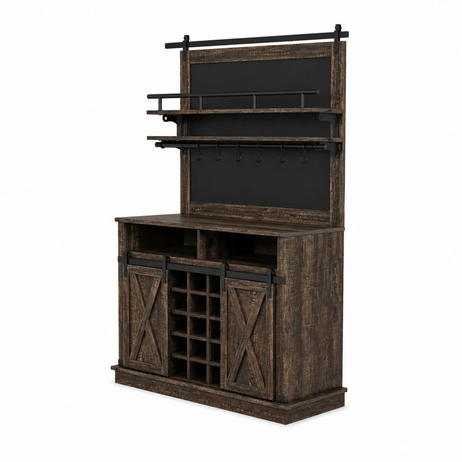 Buffet en bois avec étagères et porte-bouteilles marron 200 cm