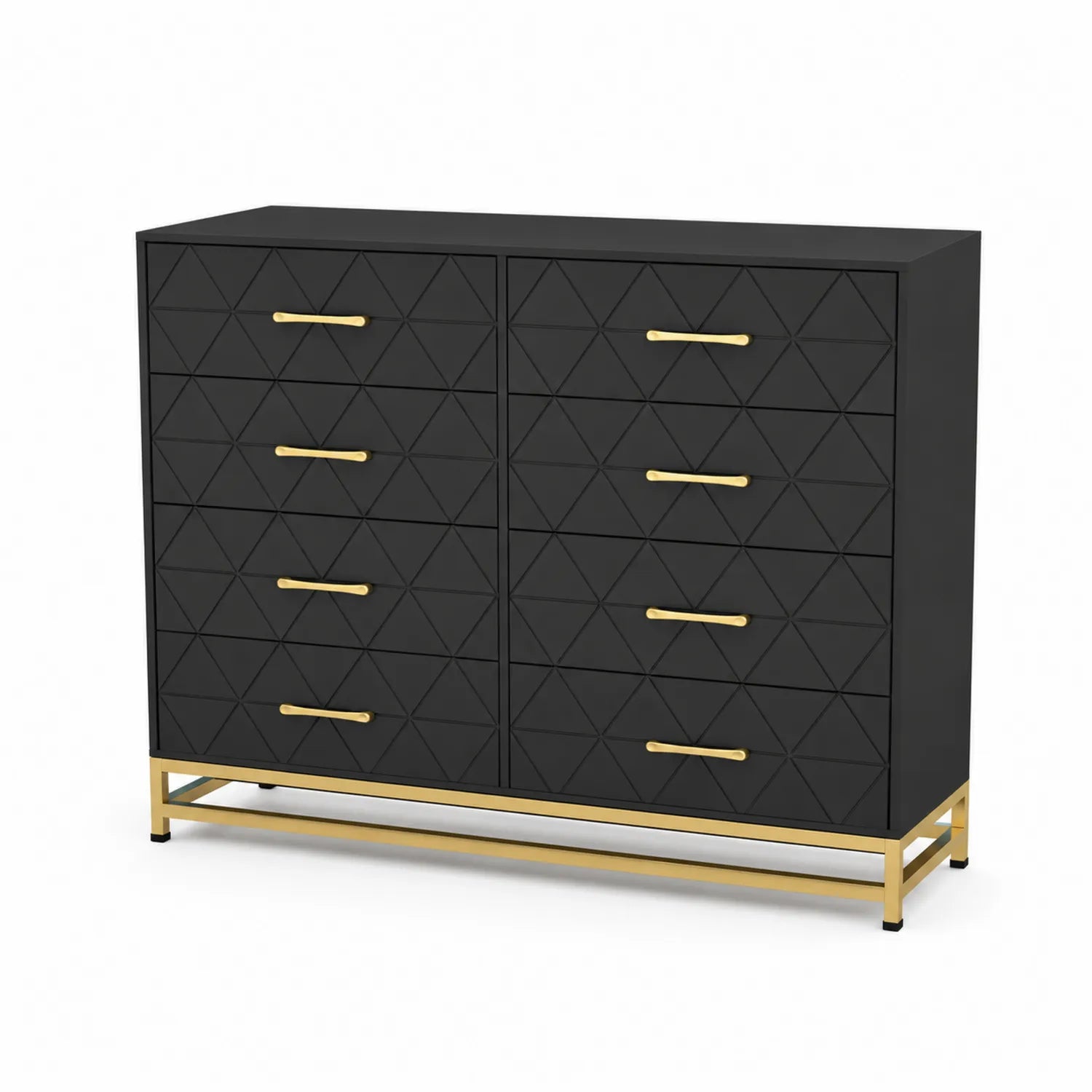 Commode 6 tiroirs Bois avec poignées Métal Doré