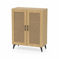 Armoire à chaussures en bois et rotin - 2 portes - Chêne naturel