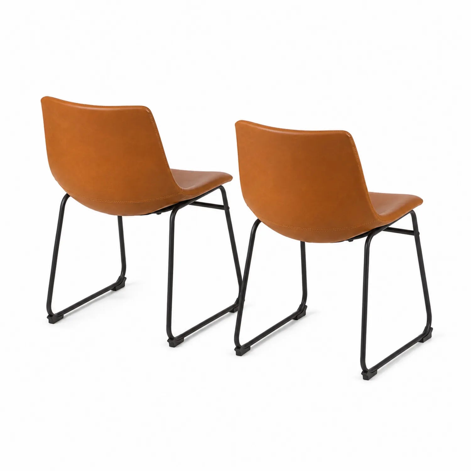 Lot de 2 chaises en cuir synthétique marron avec cadre en métal