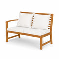 Banc en bois d'Acacia avec coussins blancs