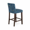 Tabouret de bar en bois et tissu bleu à motif floral