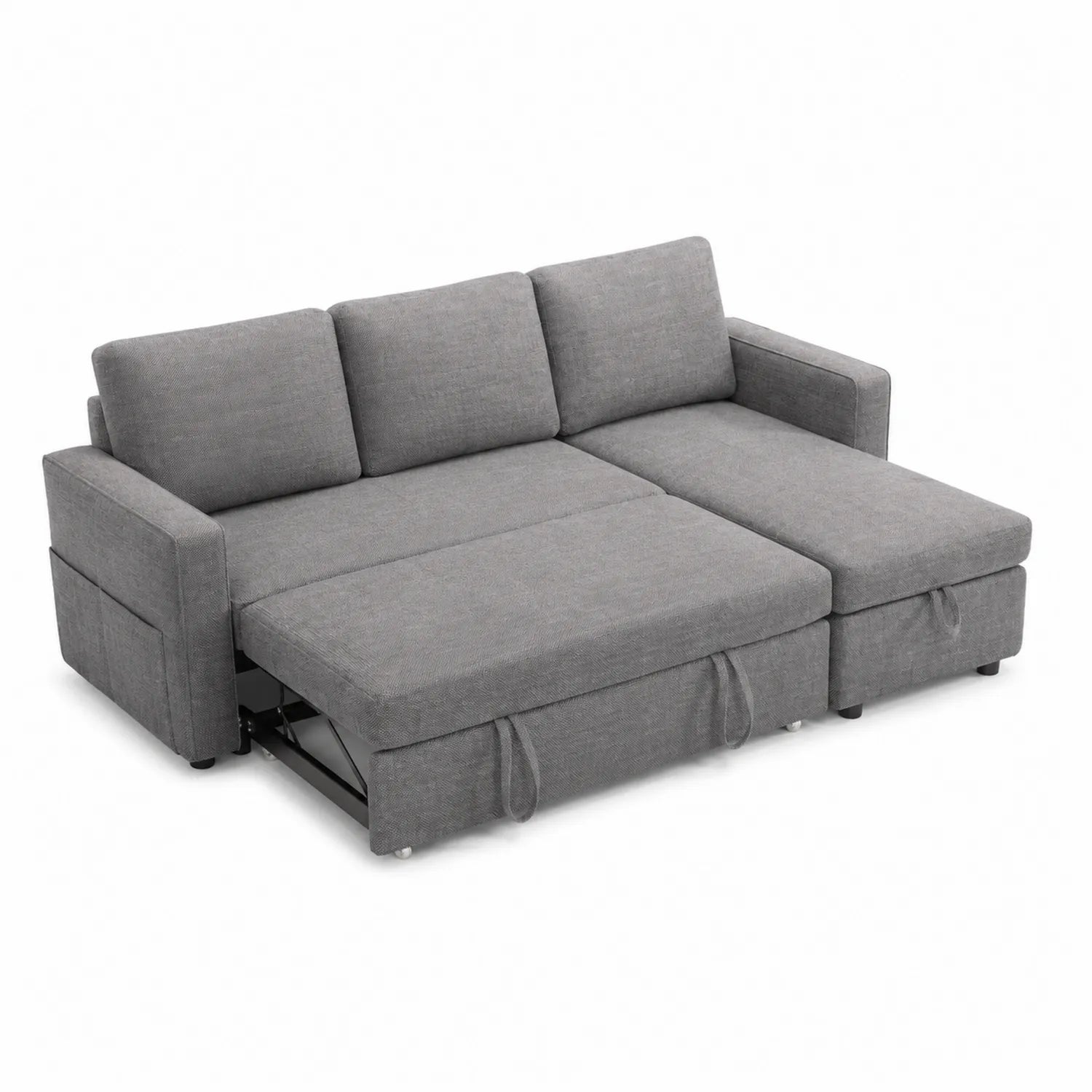 Canapé d'angle convertible en tissu gris