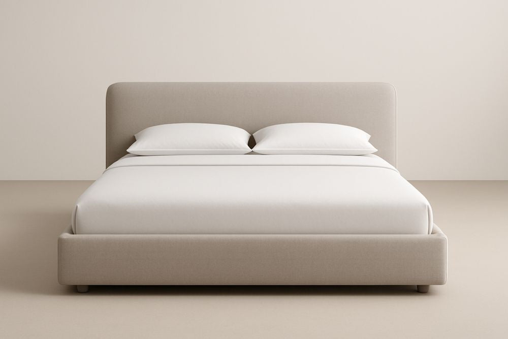 Upholstered Platform Bed Beige Fabric