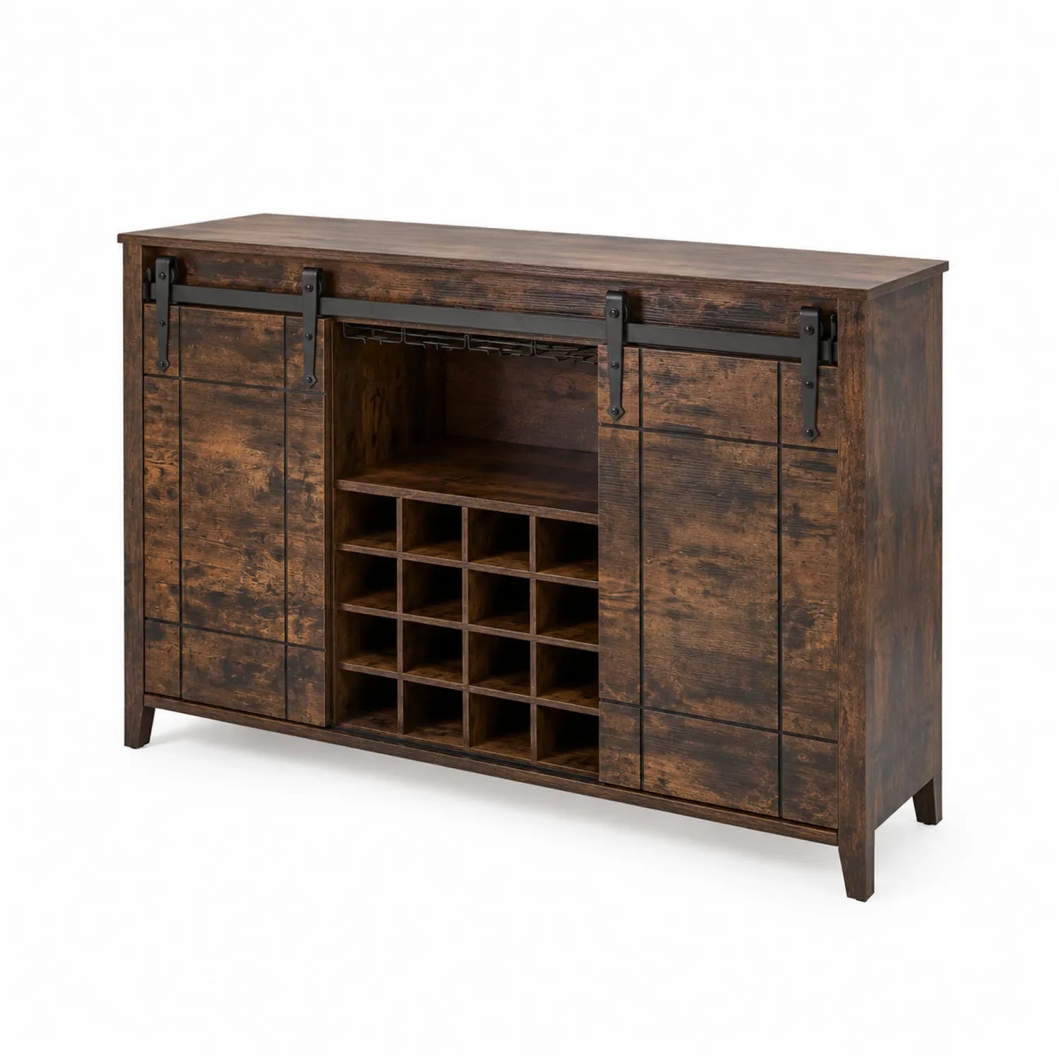 Buffet en Bois avec Portes Coulissantes et Porte-Bouteilles