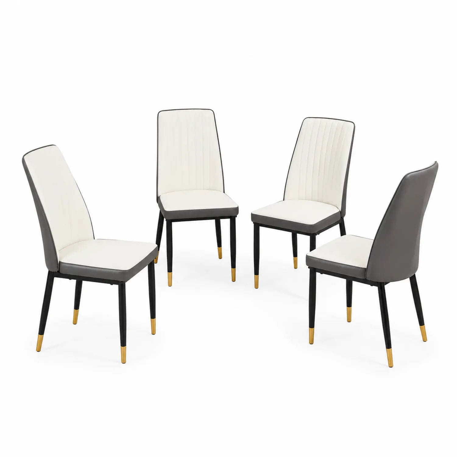Chaises de salle à manger en cuir PU blanc et gris, ensemble de 4