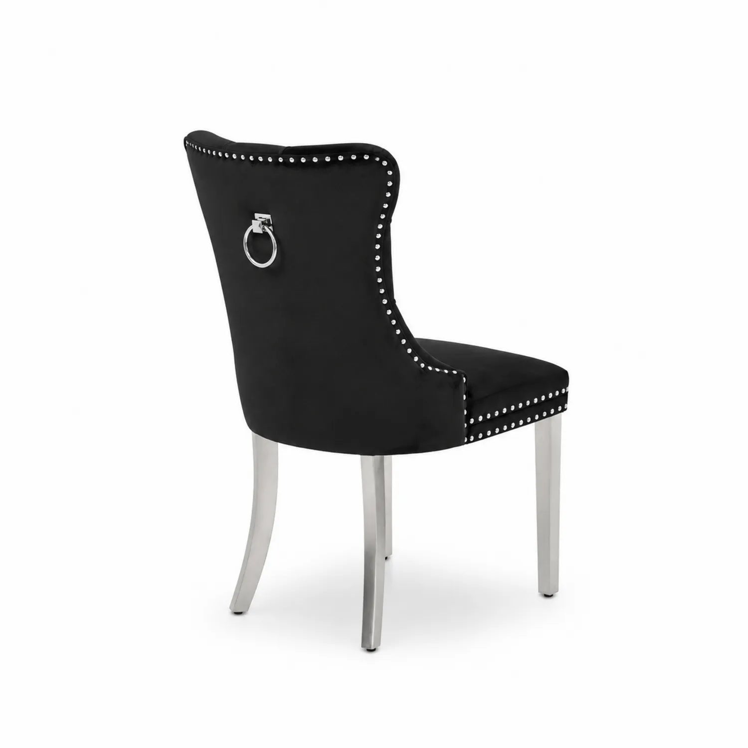 Chaise en velours avec clous et pieds en métal