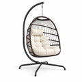 Chaise suspendue en rotin synthétique et acier avec coussin beige