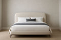 Beige Upholstered Bed Frame with Wooden Legs