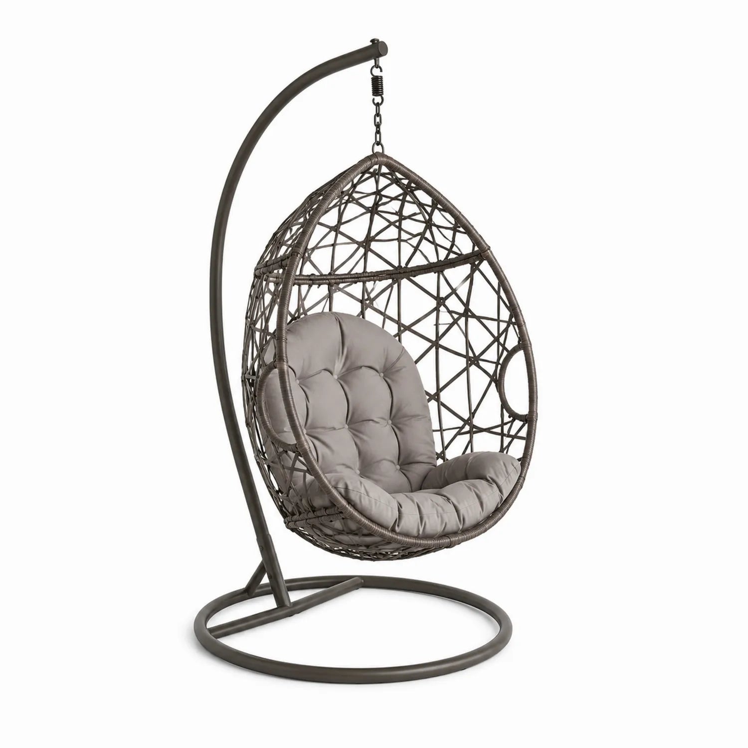 Fauteuil suspendu en métal et rotin avec coussin Gris
