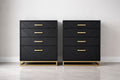 Black and Gold MDF 4-Drawer Chest Set with Metal Handles