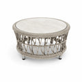 Table basse ronde en corde, pierre et acier inoxydable, 80x45 cm